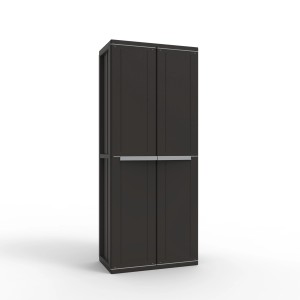 Armadio da balcone t.b.t. grigio scuro con quattro ante e maniglie argentate.