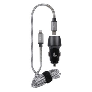 t.b.t. Adattatore caricatore auto con cavo USB-C e Lightning per accendisigari.