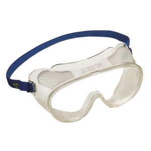 Occhiali di protezione LUX a visione integrale, ventilati direttamente, con fascia blu per la protezione degli occhi.