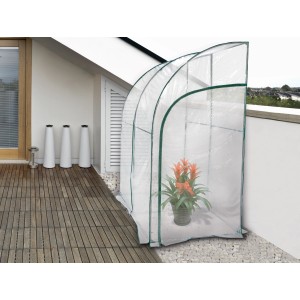 Piccola serra t.b.t. con pianta su una terrazza.