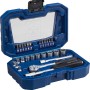 Set di chiavi a bussola LUX Classic, 28 pezzi, con cricchetto, bussole e inserti in custodia blu.