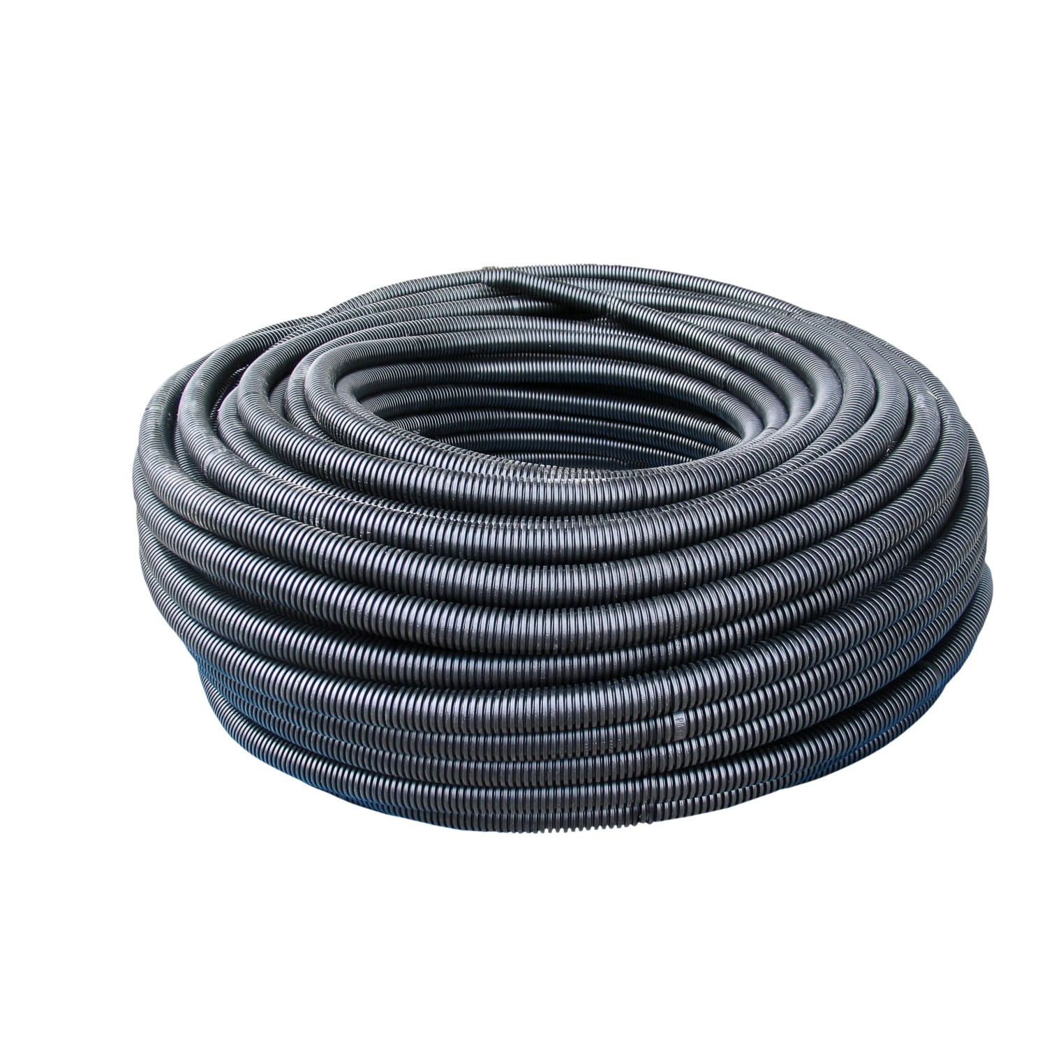 Tubo corrugato nero (t.b.t.) arrotolato per installazioni elettriche.