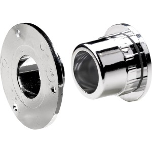 Supporto per tubo appendiabiti in plastica cromata per tubi rotondi.