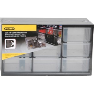 Magazzino minuteria Stanley con 9 cassetti trasparenti per lo stoccaggio, montaggio a parete possibile.