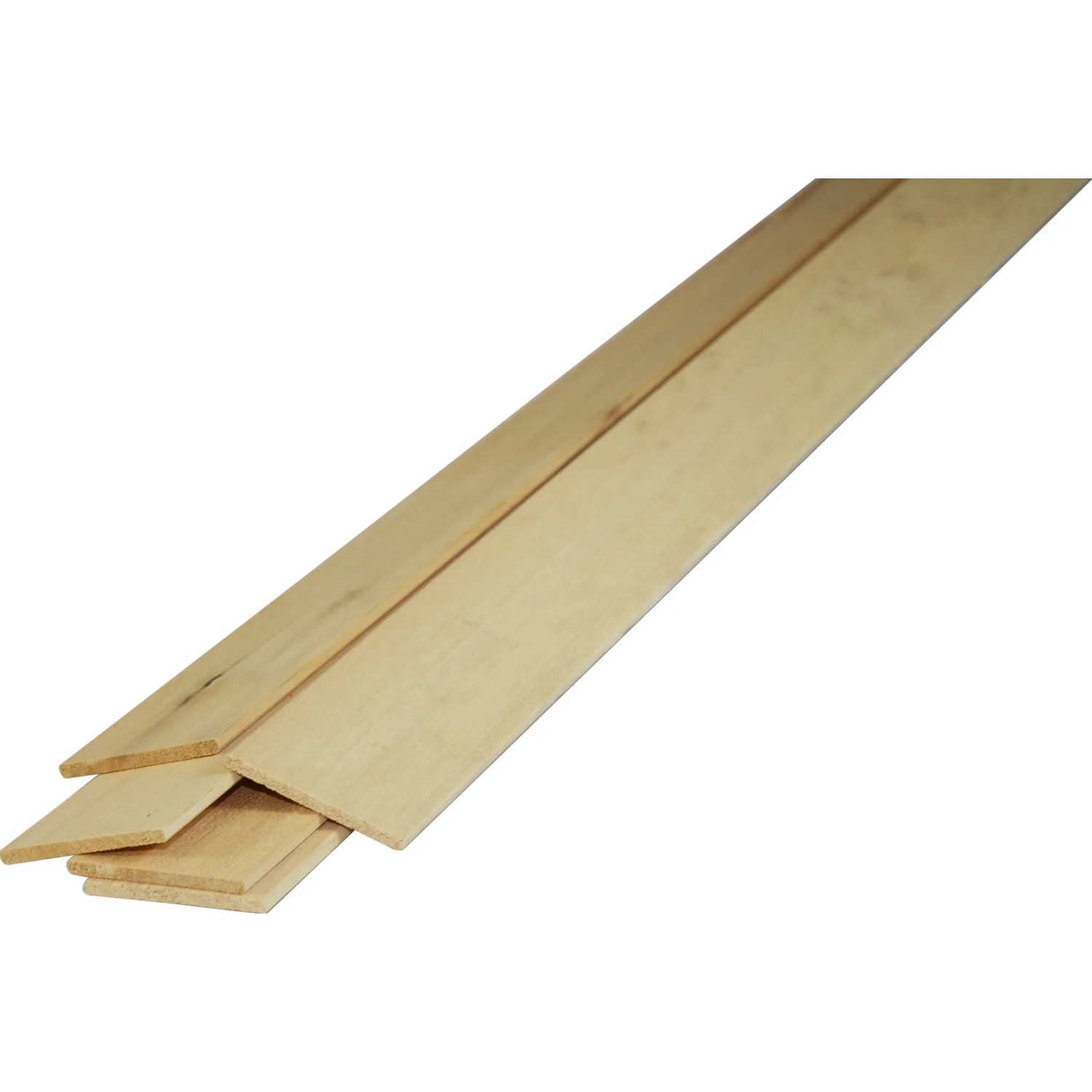 Listelli in legno piallato, colore legno chiaro.