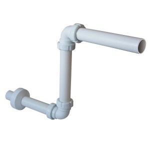 Sifone doccia bianco con tubi e raccordi a forma di Z.