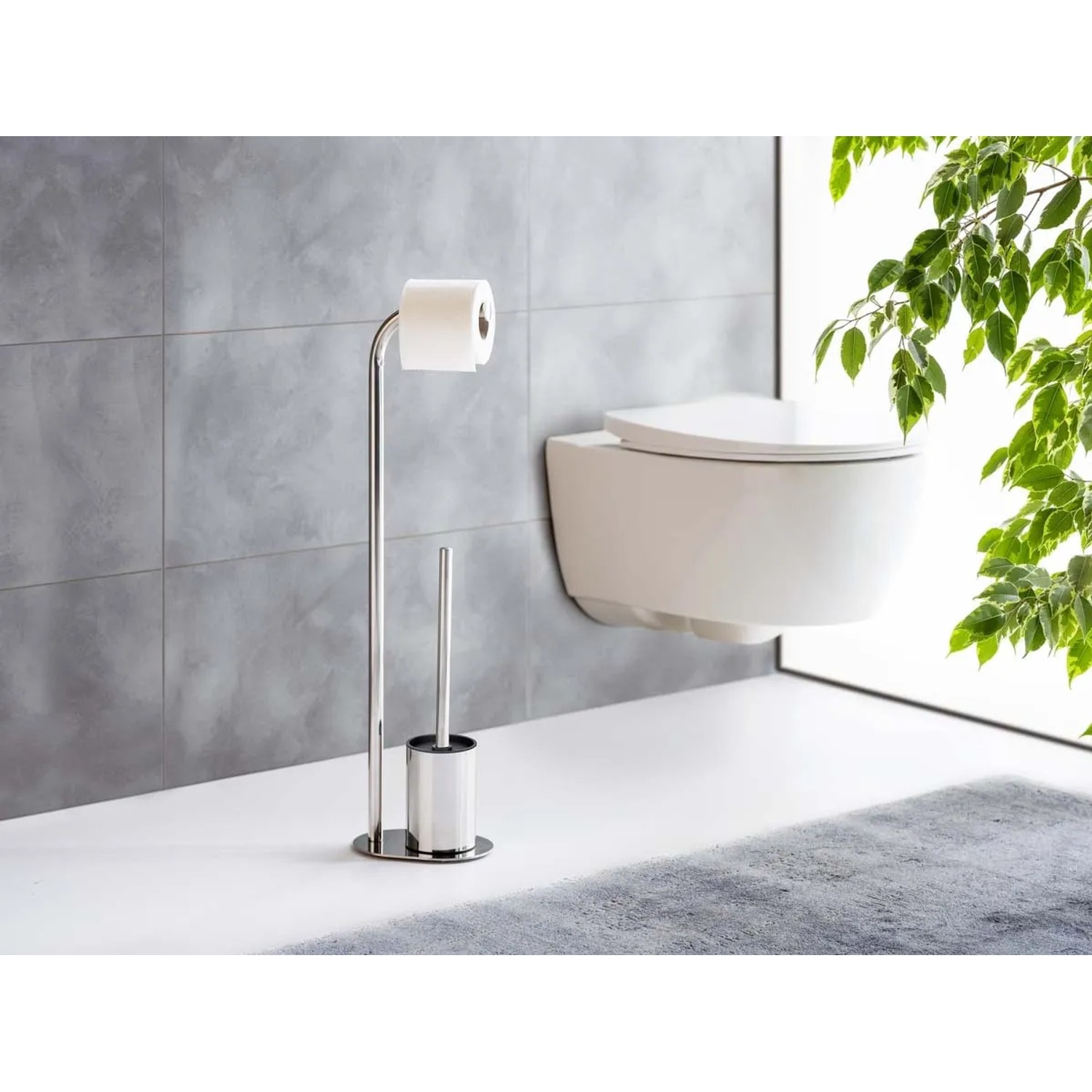 Porta carta igienica freestanding con scopino, cromo