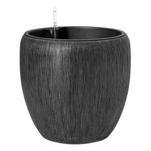 Vaso di fiori antracite (Ø 29 cm) con sistema di irrigazione e indicatore del livello dell'acqua.