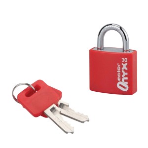 Lucchetto t.b.t. rosso con due chiavi. Sicurezza per casa e giardino.