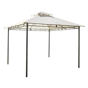 Gazebo t.b.t. con tetto beige e struttura in metallo scuro.