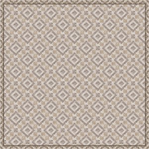 Tappeto moderno con motivo geometrico nei toni del beige e del marrone.