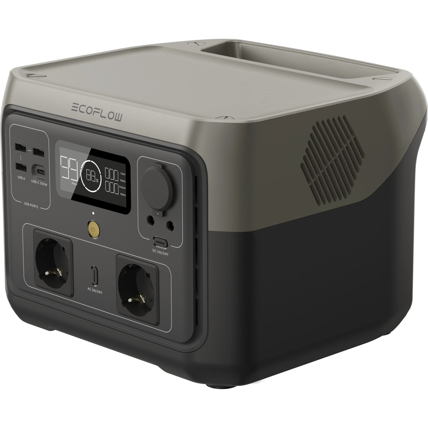 EcoFlow River 2 Max Power Station con capacità batteria di 512 Wh, ideale come accumulo di energia mobile.
