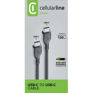 Cavo nero USB-C a USB-C, lunghezza 120cm, di Cellularline.