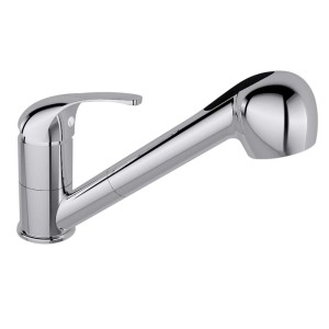 Miscelatore monocomando t.b.t. cromato con doccetta estraibile.