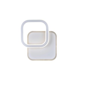 Applique LED moderna con due elementi quadrati in bianco.