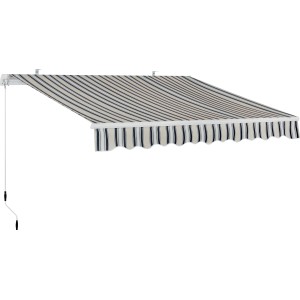t.b.t. Tenda da sole a strisce beige e blu scuro.