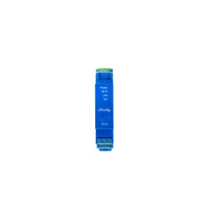 Modulo relè blu Shelly Pro 1 per domotica con LAN, WLAN e Bluetooth.
