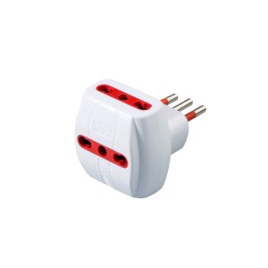 Adattatore spina t.b.t. Spine bianco con dettagli rossi.