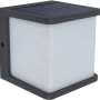 Applique solare a LED Lutec Doblo color antracite, forma cubica, con pannello solare integrato.