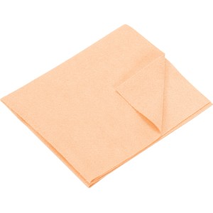 Panno di pulizia color pesca, piegato, per la casa e la pulizia.
