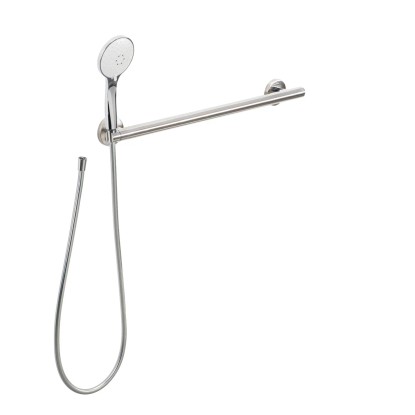 Maniglione lineare Ada in acciaio lucido con supporto doccia sx