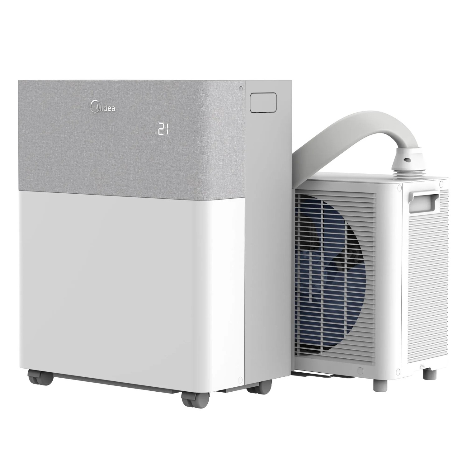 Condizionatore portatile Midea PortaSplit Cool bianco-grigio. Climatizzatore split con unità esterna e ruote.