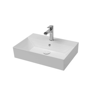 Lavabo da appoggio rettangolare t.b.t. bianco con rubinetto.