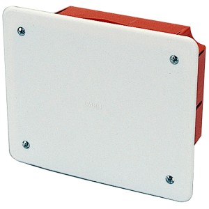 t.b.t. Scatola da parete a montaggio superficiale con coperchio bianco, fissata con quattro viti.