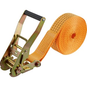 Cinghia di ancoraggio monopezzo AH-029 con cricchetto, 5 cm x 800 cm, cinghia in poliestere arancione e cricchetto zincato.