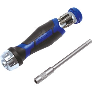 Set cacciavite a cricchetto LUX, 6 pezzi con impugnatura ergonomica e vari inserti per avvitare con precisione.