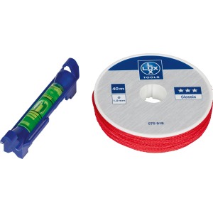 Livella a bolla LUX con corda da muratore Classic (40 m) e supporto in plastica blu.