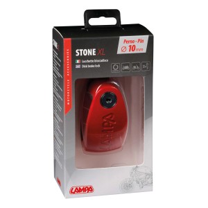 Lucchetto per freno a disco moto Stone XL rosso di Lamda nella confezione.