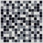 Piastrelle a mosaico quadrate in nero, grigio e bianco per decorazione murale.