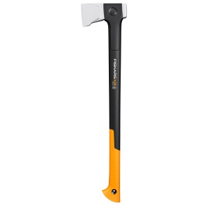 Fiskars Spaltaxt X28 con lama M, ascia per spaccare tronchi, con manico nero e impugnatura arancione.