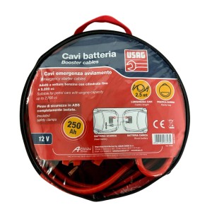 Cavi batteria USAG in custodia, cavi rossi e pinze per la riparazione auto.