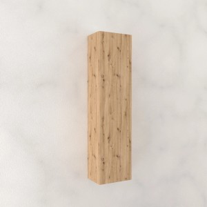 Mobile bagno sospeso t.b.t. effetto legno su parete bianca.