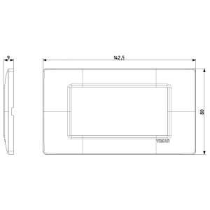 Disegno tecnico di una placca t.b.t. per interruttori e prese con dimensioni.