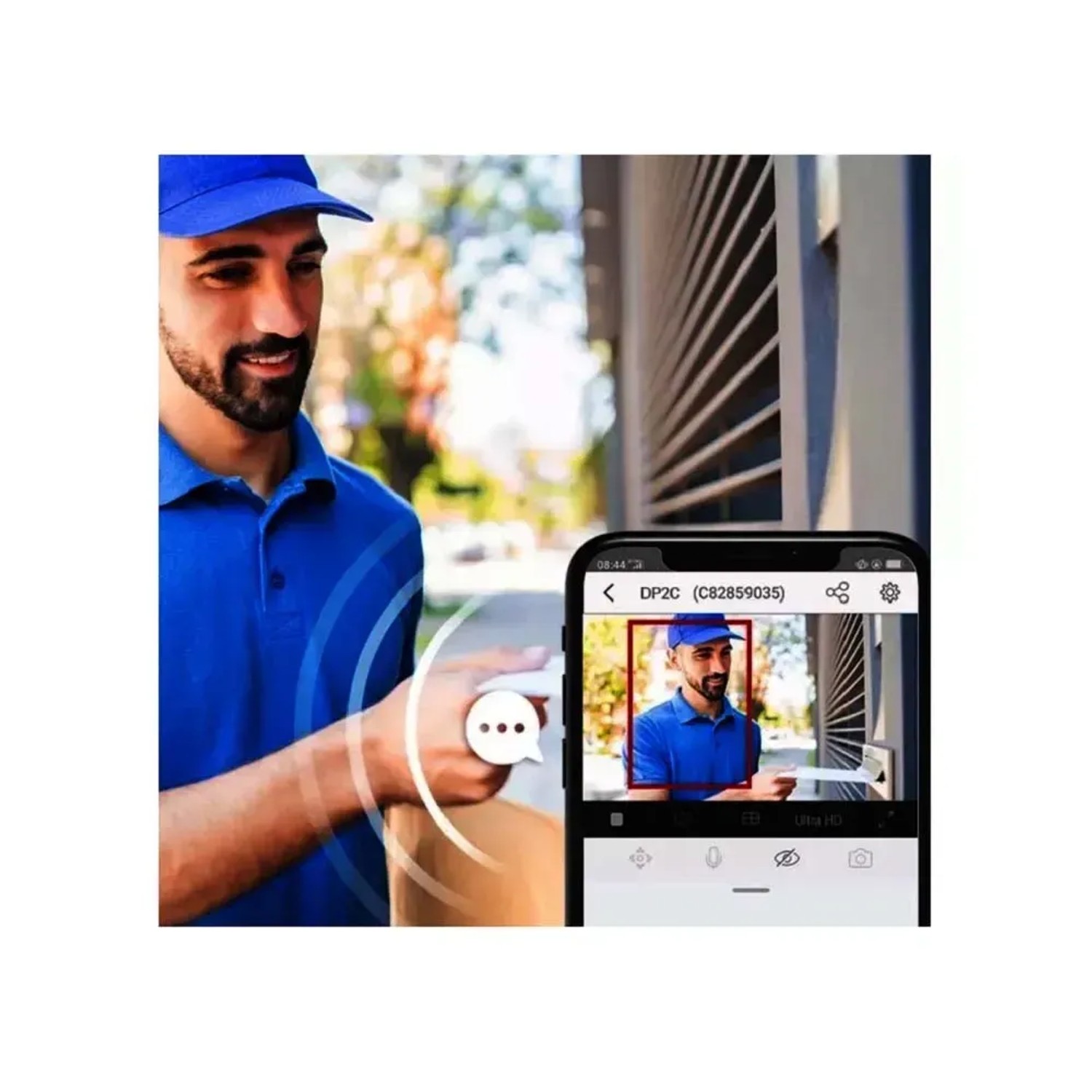 Videocitofono wireless Ezviz DP2C con rilevamento persone su smartphone.
