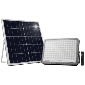 Faro LED solare con pannello e telecomando per illuminazione decorativa.
