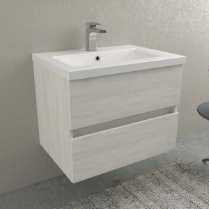 Mobile bagno chiaro con lavabo e due cassetti. Design moderno per il tuo bagno.