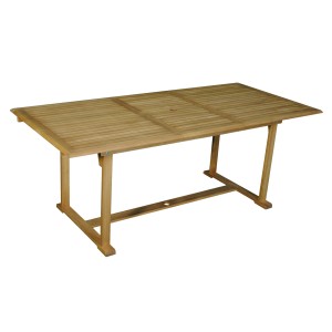 Tavolo da giardino rettangolare t.b.t. in legno con design a listelli.