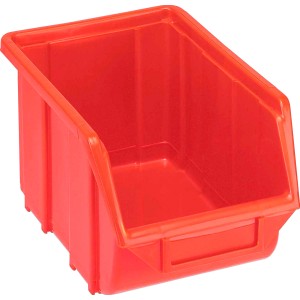 Contenitore rosso t.b.t. in plastica per minuterie.