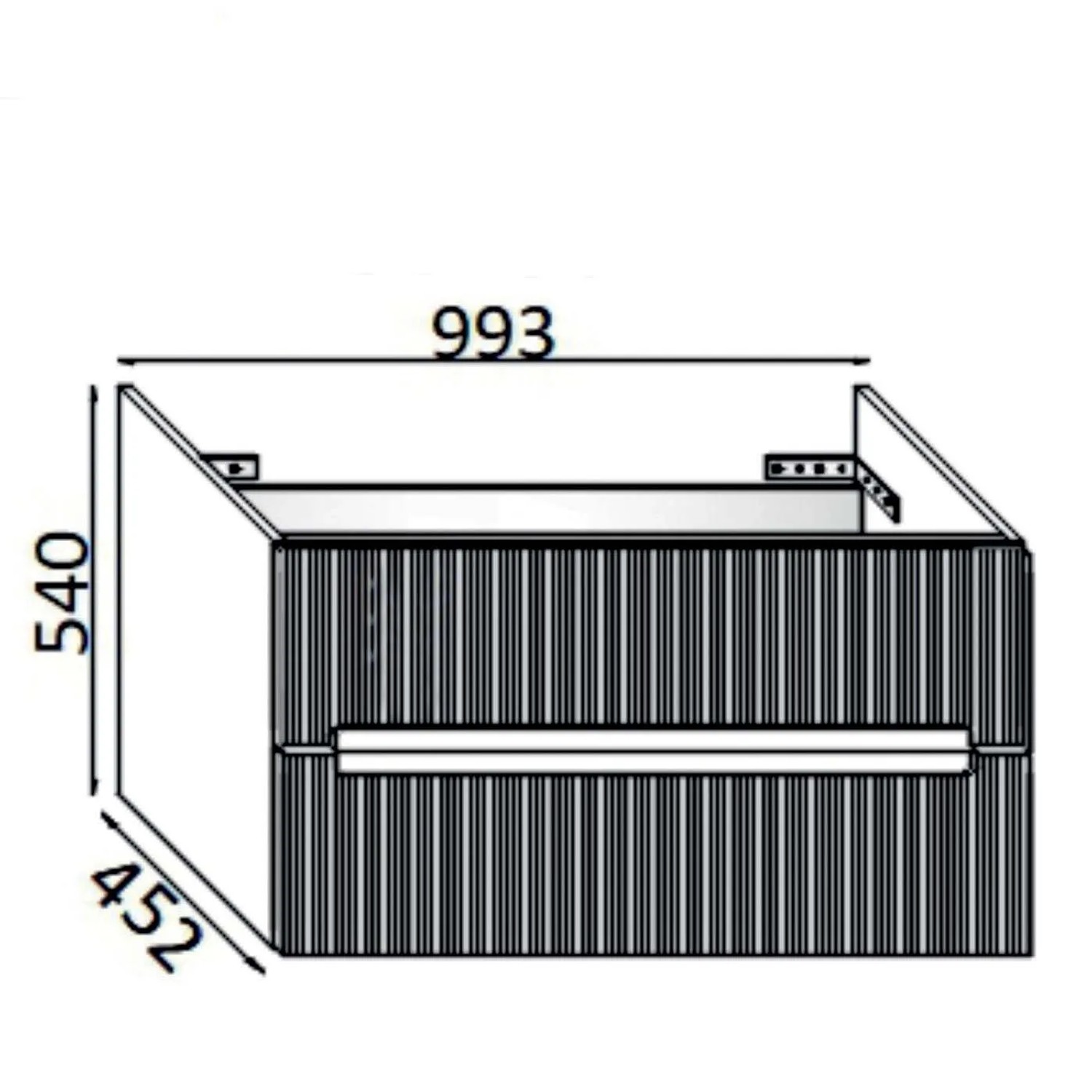 Disegno tecnico di un mobile lavabo t.b.t. con dimensioni per l'arredo bagno.