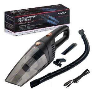 Aspirapolvere auto t.b.t. nero con accessori e confezione.