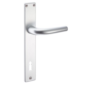 t.b.t. Maniglia per porta in metallo argentato per interni.