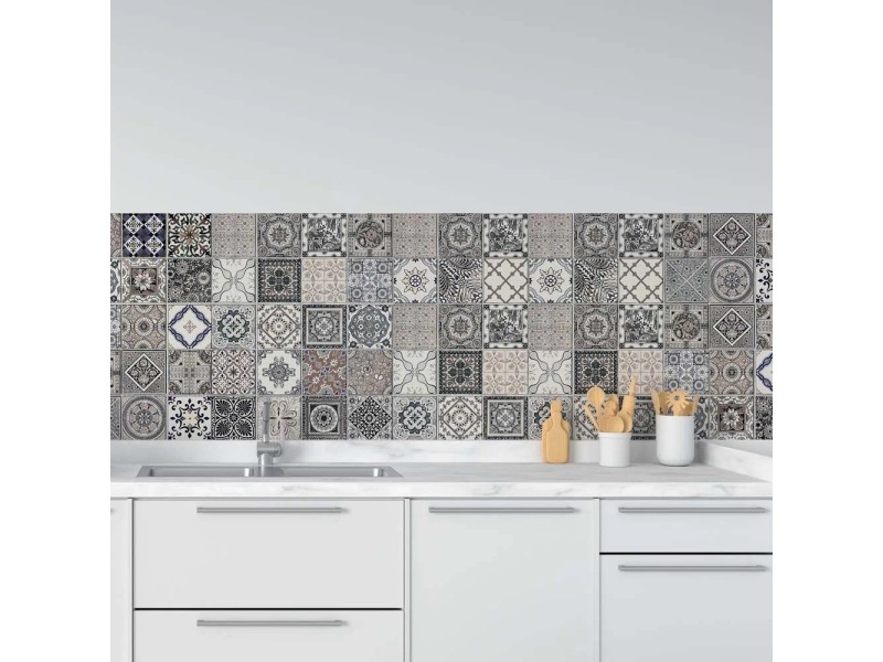 Paraschizzi Adesivo Per Cucina 190x60 Cm - In PVC Ignifugo, Stampa Pietre Naturali, Autoadesivo