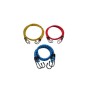 Cinghie di tensionamento t.b.t. in giallo, rosso e blu con ganci per il fissaggio del carico.