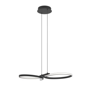 Moderna lampada a sospensione t.b.t. con due anelli neri. Ideale come lampada a sospensione.