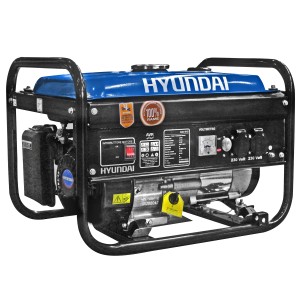 Generatore di corrente Hyundai blu e nero con telaio e comandi.