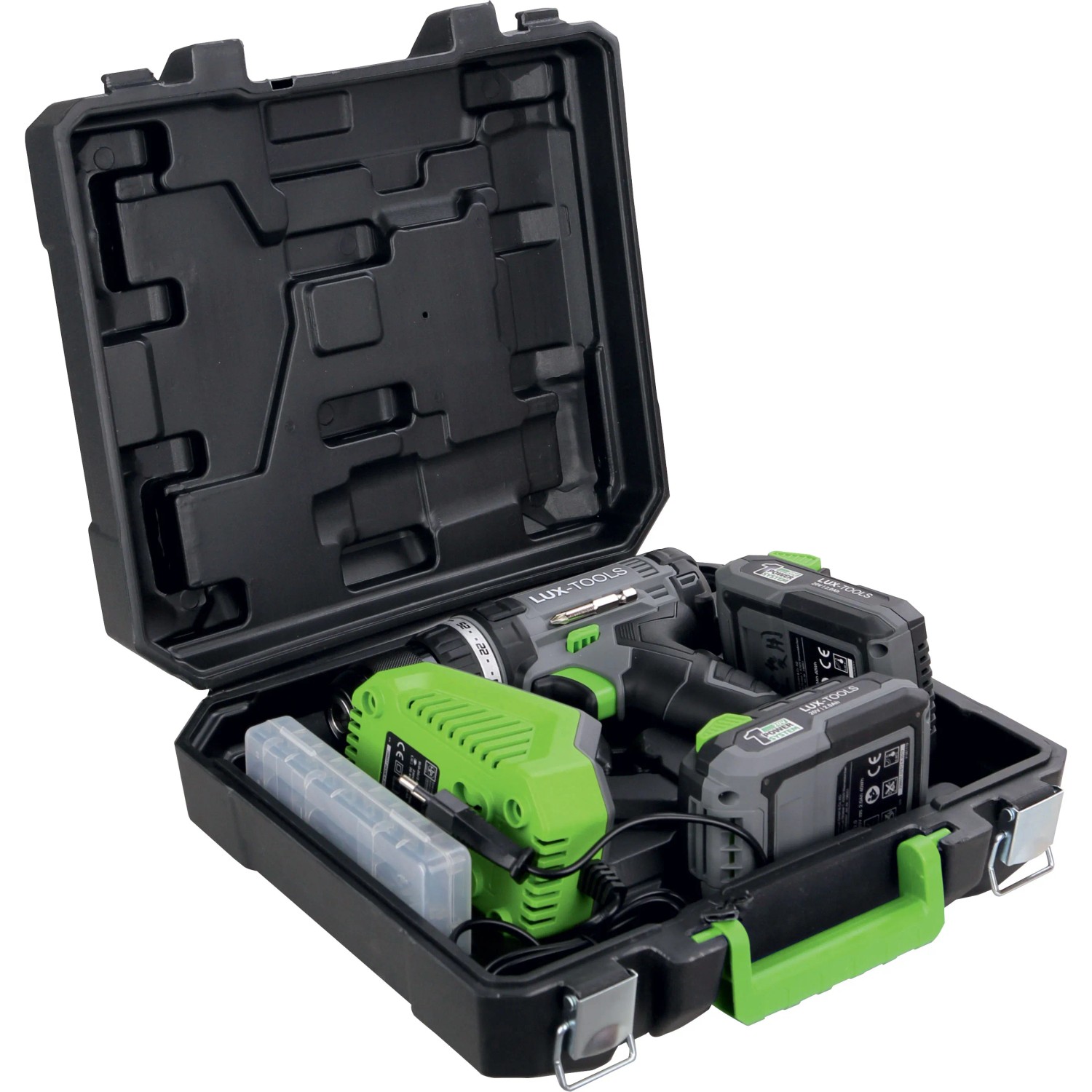 t.b.t. Set avvitatore a batteria in valigetta con batterie e caricabatterie.